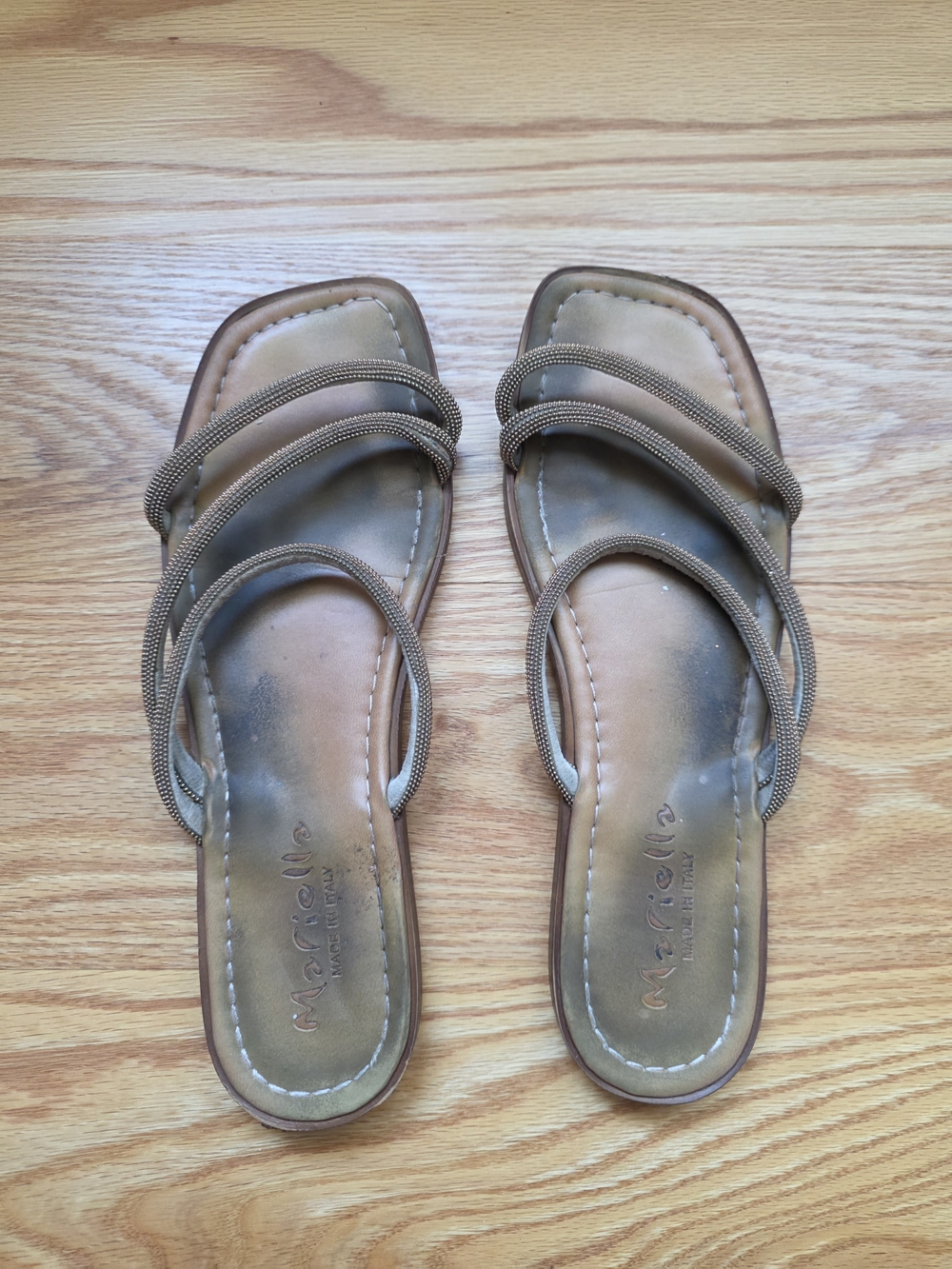 Women's Tan Strappy Slide Sandals